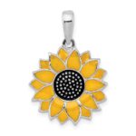 De-Ani Sterling Silver Rhodium-Plated Polished Enameled Sunflower Pendant