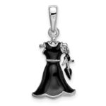 De-Ani Sterling Silver Rhodium-Plated 3D Enameled Black Dress and Shoe Pendant - Image 4