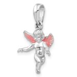 De-Ani Sterling Silver Rhodium-Plated Polished 3D Enameled Angel Pendant - Image 5