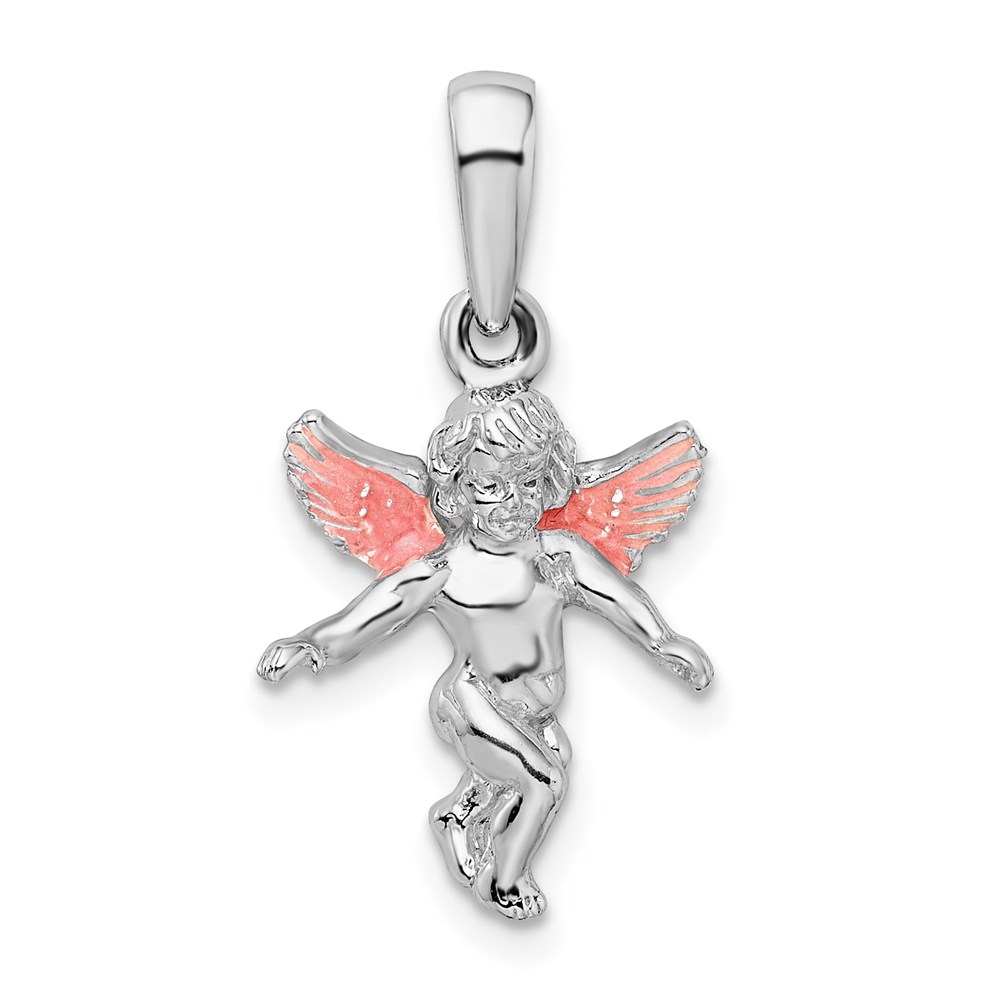 QC10674.jpg De-Ani Sterling Silver Rhodium-Plated Polished 3D Enameled Angel Pendant - Image 1