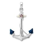 De-Ani Sterling Silver Rhodium-Plated Polished 3D Enameled Anchor Pendant - Image 4