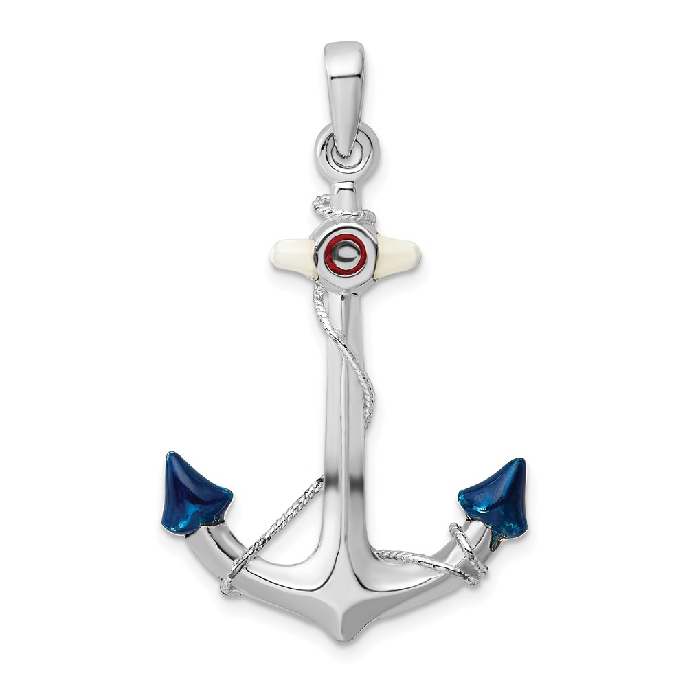 QC10676.jpg De-Ani Sterling Silver Rhodium-Plated Polished 3D Enameled Anchor Pendant - Image 1