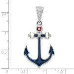 De-Ani Sterling Silver Rhodium-Plated Polished Enameled Anchor Pendant - Image 3