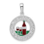 De-Ani Sterling Silver Rhodium-Plated Enameled Traverse City Michigan with Wine Pendant