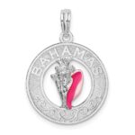 De-Ani Sterling Silver Rhodium-Plated Enameled Bahamas Circle with Shell Pendant