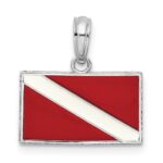 De-Ani Sterling Silver Rhodium-Plated Polished Enameled Dive Flag Pendant