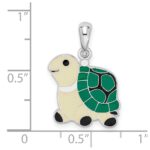De-Ani Sterling Silver Rhodium-Plated Polished Enameled Green Turtle Pendant - Image 3