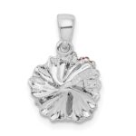 De-Ani Sterling Silver Rhodium-Plated Polished Enameled Red Hibiscus Pendant - Image 4