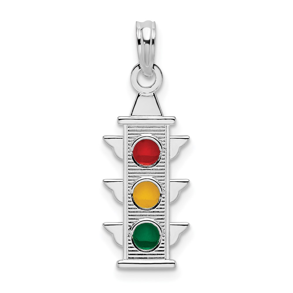 QC10739.jpg De-Ani Sterling Silver Rhodium-Plated Polished Enameled Traffic Light Pendant - Image 1