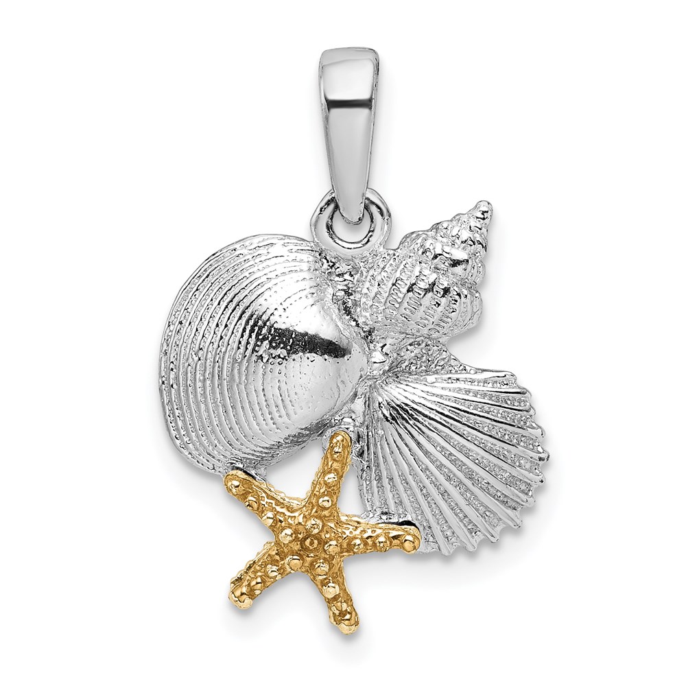 QC10783G.jpg De-Ani Sterling Silver Rhodium-Plated Polished Shells with 14k Starfish Pendant - Image 1