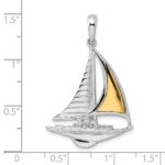 De-Ani Sterling Silver Rhodium-Plated Polished Sailboat with 14k Accent Pendant - Image 3