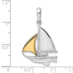 De-Ani Sterling Silver Rhodium-Plated Polished Sailboat with 14k Sail Pendant - Image 3