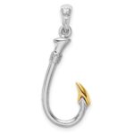 De-Ani Sterling Silver Rhodium-Plated 3D Fish Hook with 14k Accent Pendant - Image 4