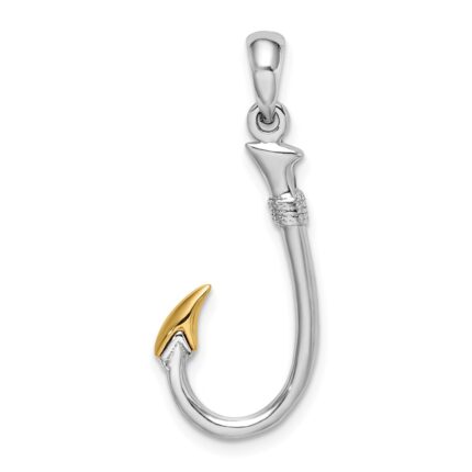 De-Ani Sterling Silver Rhodium-Plated 3D Fish Hook with 14k Accent Pendant