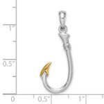 De-Ani Sterling Silver Rhodium-Plated 3D Fish Hook with 14k Accent Pendant - Image 3