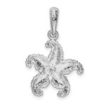 De-Ani Sterling Silver Rhodium-Plated Textured Starfish with 14k Accent Pendant - Image 4