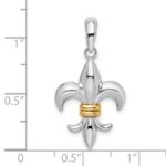 De-Ani Sterling Silver Rhodium-Plated Polished Fleur de Lis with 14k Accent Pendant - Image 3