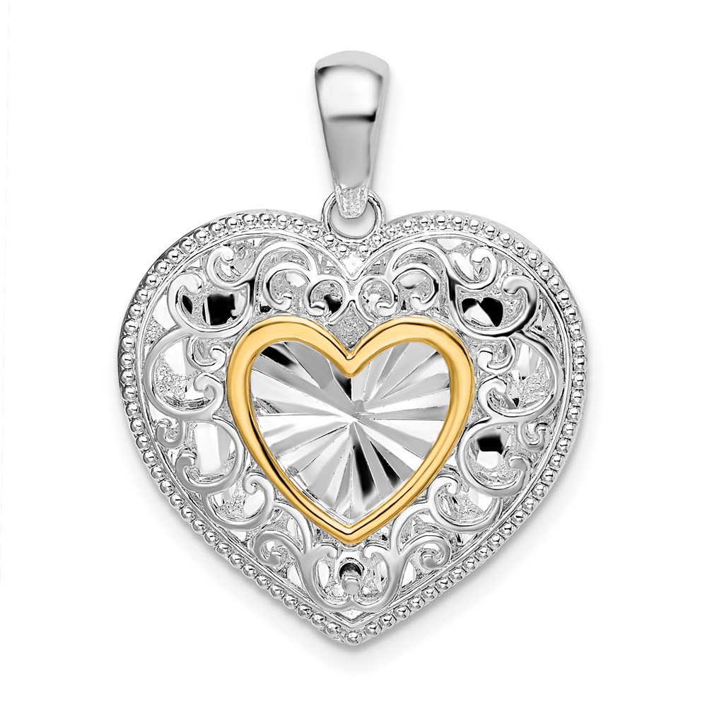 QC10884G.jpg De-Ani Sterling Silver Rhodium-plated Polished Heart with 14k Accent Pendant - Image 1