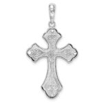 De-Ani Sterling Silver Rhodium-Plated Filigree Budded Cross with 14k Accent Pendant - Image 4
