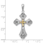 De-Ani Sterling Silver Rhodium-Plated Filigree Budded Cross with 14k Accent Pendant - Image 3