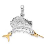 De-Ani Sterling Silver Rhodium-Plated Polished Sailfish with 14k Accents Pendant - Image 4
