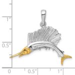 De-Ani Sterling Silver Rhodium-Plated Polished Sailfish with 14k Accents Pendant - Image 3