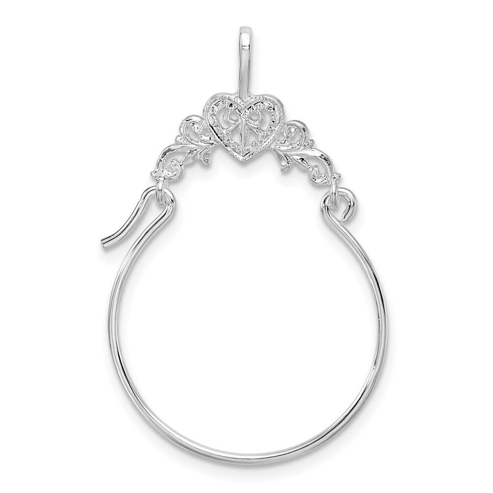 QC11004.jpg De-Ani Sterling Silver Rhodium-plated Polished Heart with Scroll Charm Holder - Image 1