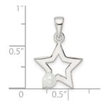 Sterling Silver Rhodium-plated Polished Imitation Pearl Star Pendant - Image 3