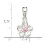 Sterling Silver Brushed & Polished Pink CZ Flower Pendant - Image 3