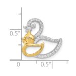 Sterling Silver Rhodium-plated CZ Gold-tone Duck Slide - Image 3