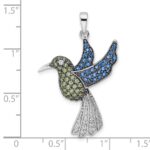 Sterling Silver Blk/White RH-plated Multicolor CZ Hummingbird Pendant - Image 3