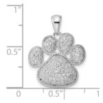 Sterling Silver Rhodium-plated Polished CZ Paw Print Pendant - Image 3