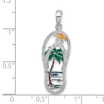 De-Ani Sterling Silver Rhodium-plated Polished Enameled Palm Tree Flip-flop Pendant - Image 2