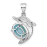 Sterling Silver Rhodium-plated Polished Filigree Dolphin Larimar Pendant - Image 4