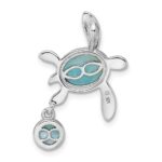 Sterling Silver Rhodium-plated Polished Larimar Turtle Chain Slide - Image 4