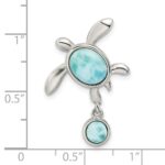 Sterling Silver Rhodium-plated Polished Larimar Turtle Chain Slide - Image 3