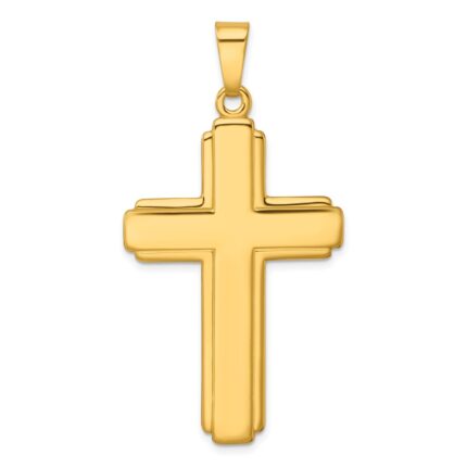 Sterling Silver Gold-tone Polished and Grooved Cross Pendant