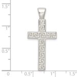 Sterling Silver Polished Greek Key Hollow Latin Cross Pendant - Image 3