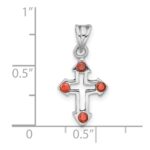 Sterling Silver Rhodium-plated Polished Open Cross Red Crystal Pendant - Image 3