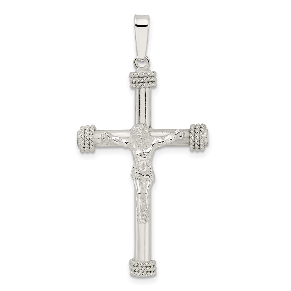 QC11182.jpg Sterling Silver Polished w/Rope Ends Hollow Crucifix Pendant - Image 1