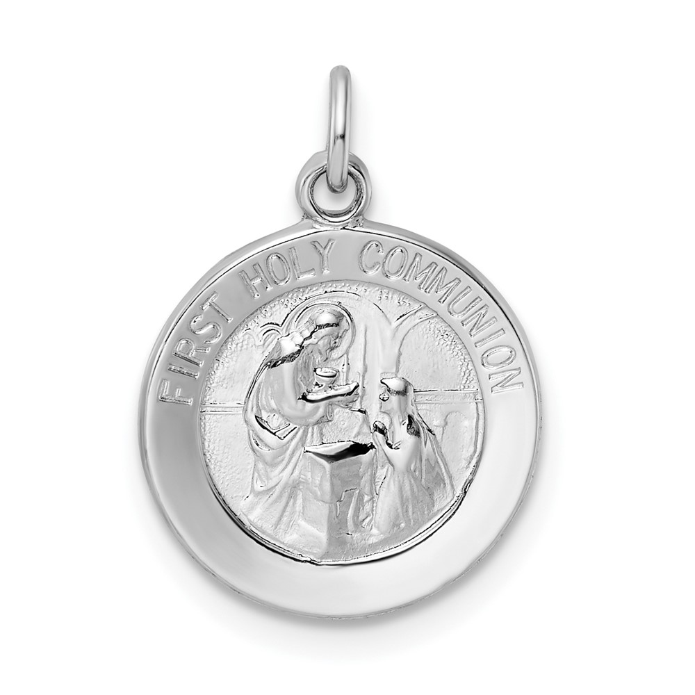 QC11222.jpg Sterling Silver Rhodium-plated Polished Solid 1st Holy Communion Pendant - Image 1