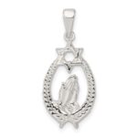 Sterling Silver Polished Star of David w/Praying Hands Pendant