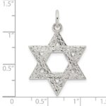 Sterling Silver Polished Textured Solid Star of David Pendant - Image 4