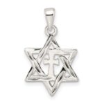Sterling Silver Polished and D/C Star of David w/Cross Pendant