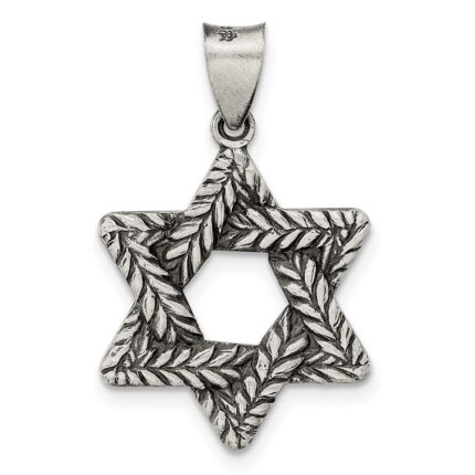 Sterling Silver Antiqued and Textured Solid Star of David Pendant