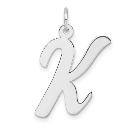 Large Sterling Silver Rhodium-plated Script Letter K Initial Charm