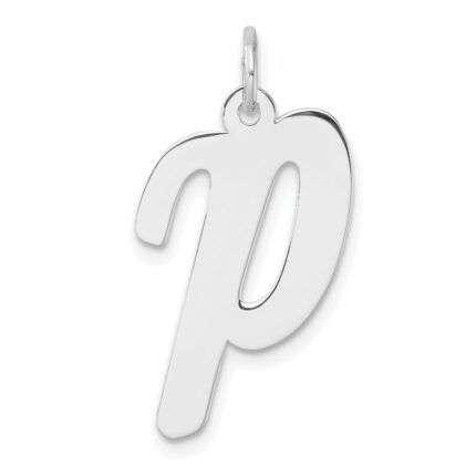 Large Sterling Silver Rhodium-plated Script Letter P Initial Charm