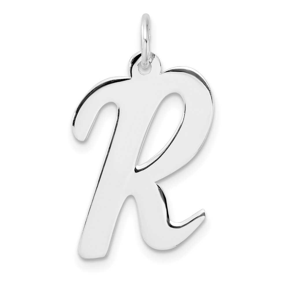 QC11253R.jpg Large Sterling Silver Rhodium-plated Script Letter R Initial Charm - Image 1