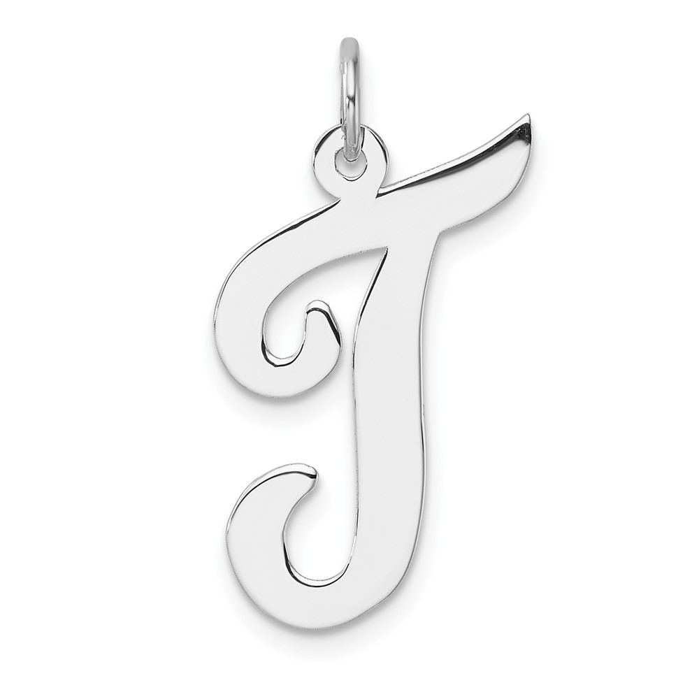 QC11253T.jpg Large Sterling Silver Rhodium-plated Script Letter T Initial Charm - Image 1