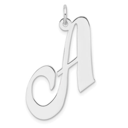 Large Sterling Silver Rhodium-plated Fancy Script Letter A Initial Charm